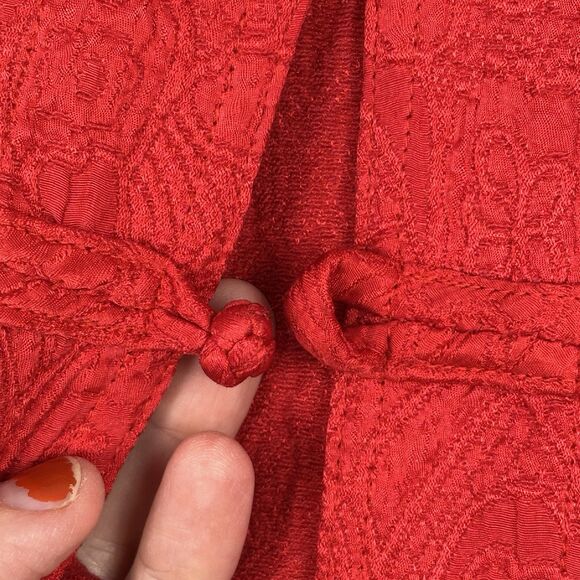 Vtg Chicos Design Light Jacket Women 0 Small Red Silk Wool Mandarin Collar Artsy - Picture 3 of 11